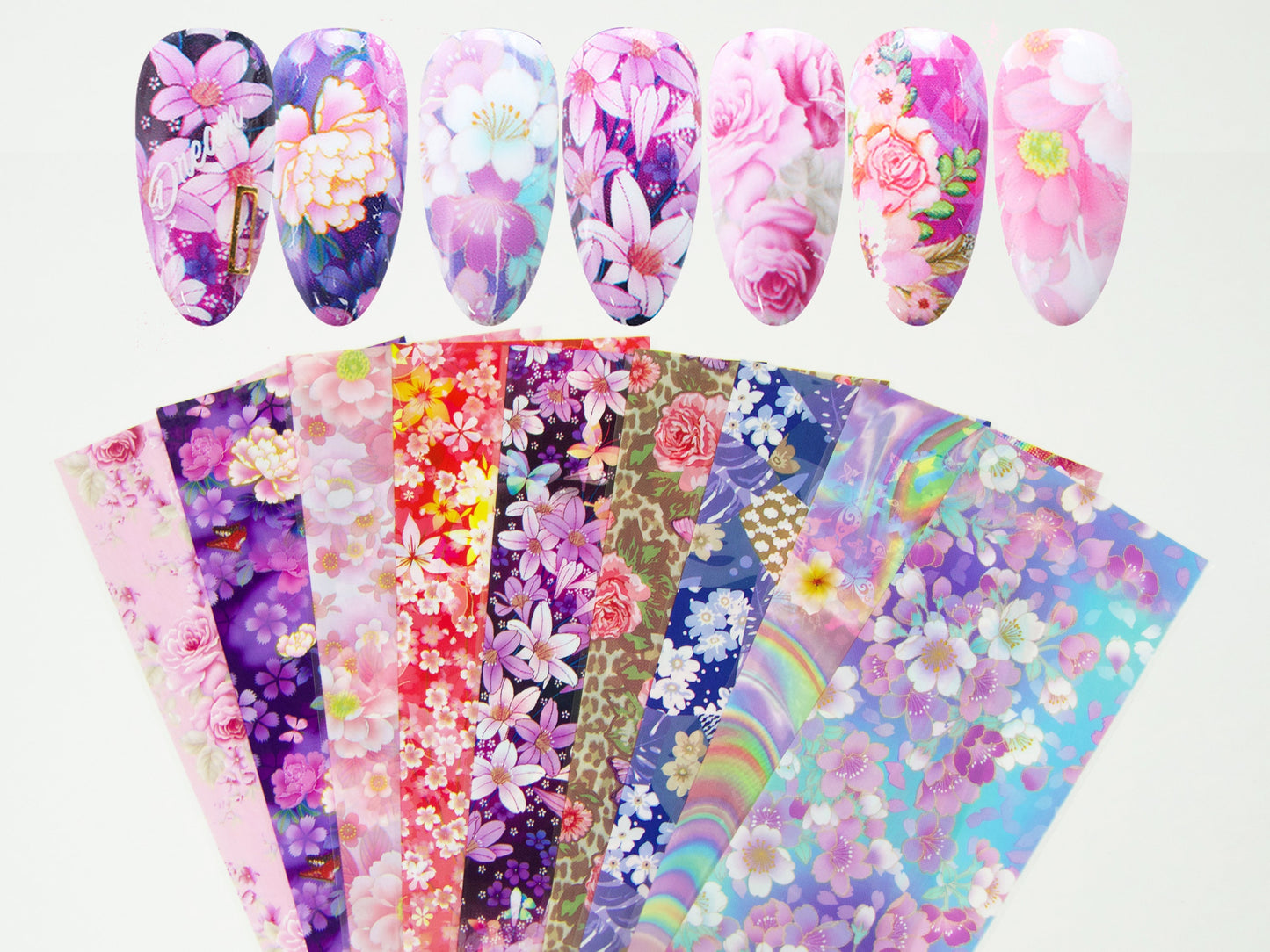 9pcs Flower garden Transfer Film Foil Nail Art Sticker Decal/ Floral Sakura Rose Peony DIY nail Films