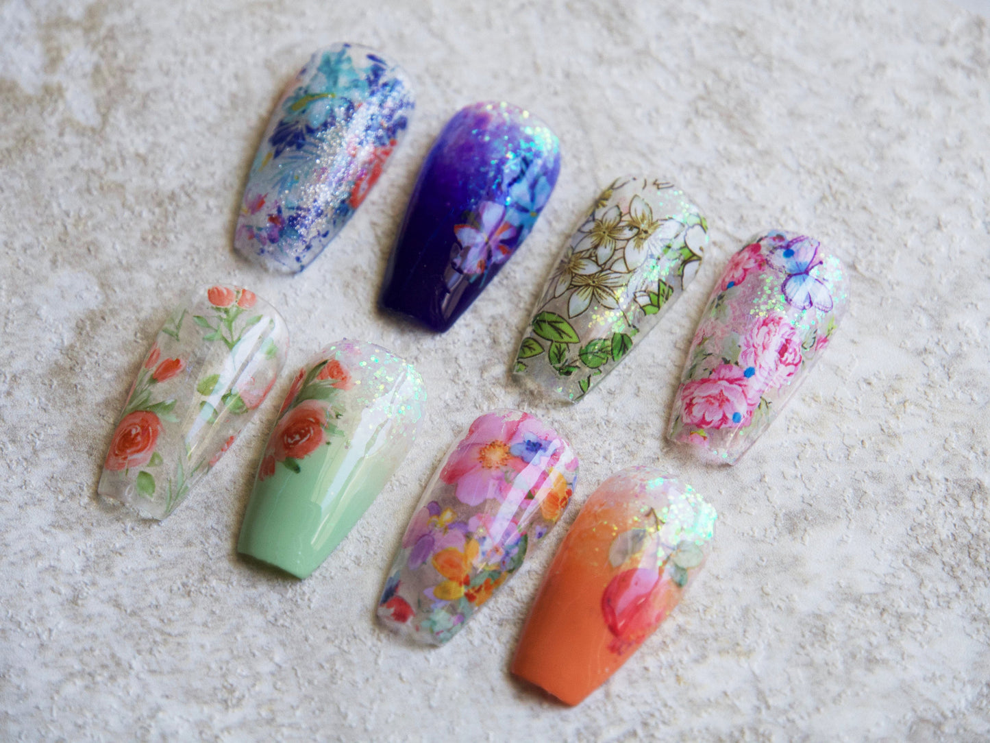 9pcs Flower garden Transfer Film Foil Nail Art Sticker Decal/ Floral Sakura Rose Peony DIY nail Films