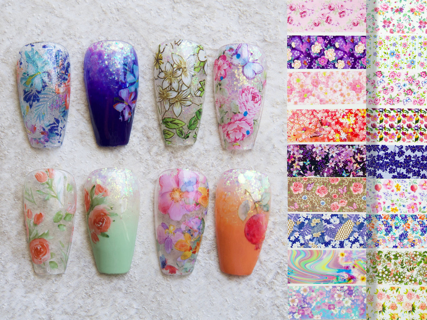 9pcs Flower garden Transfer Film Foil Nail Art Sticker Decal/ Floral Sakura Rose Peony DIY nail Films