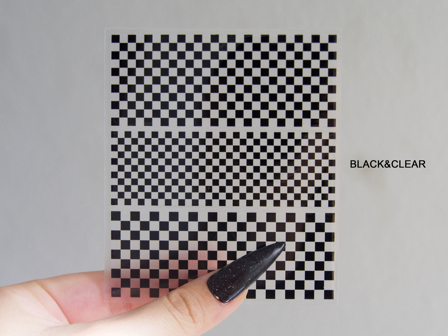 Black and White Checkered Plaid Pattern Nail Art Sticker/ Square Grids Peel Off Tips Stickers/ Black Clear Check Nail Decal Supply