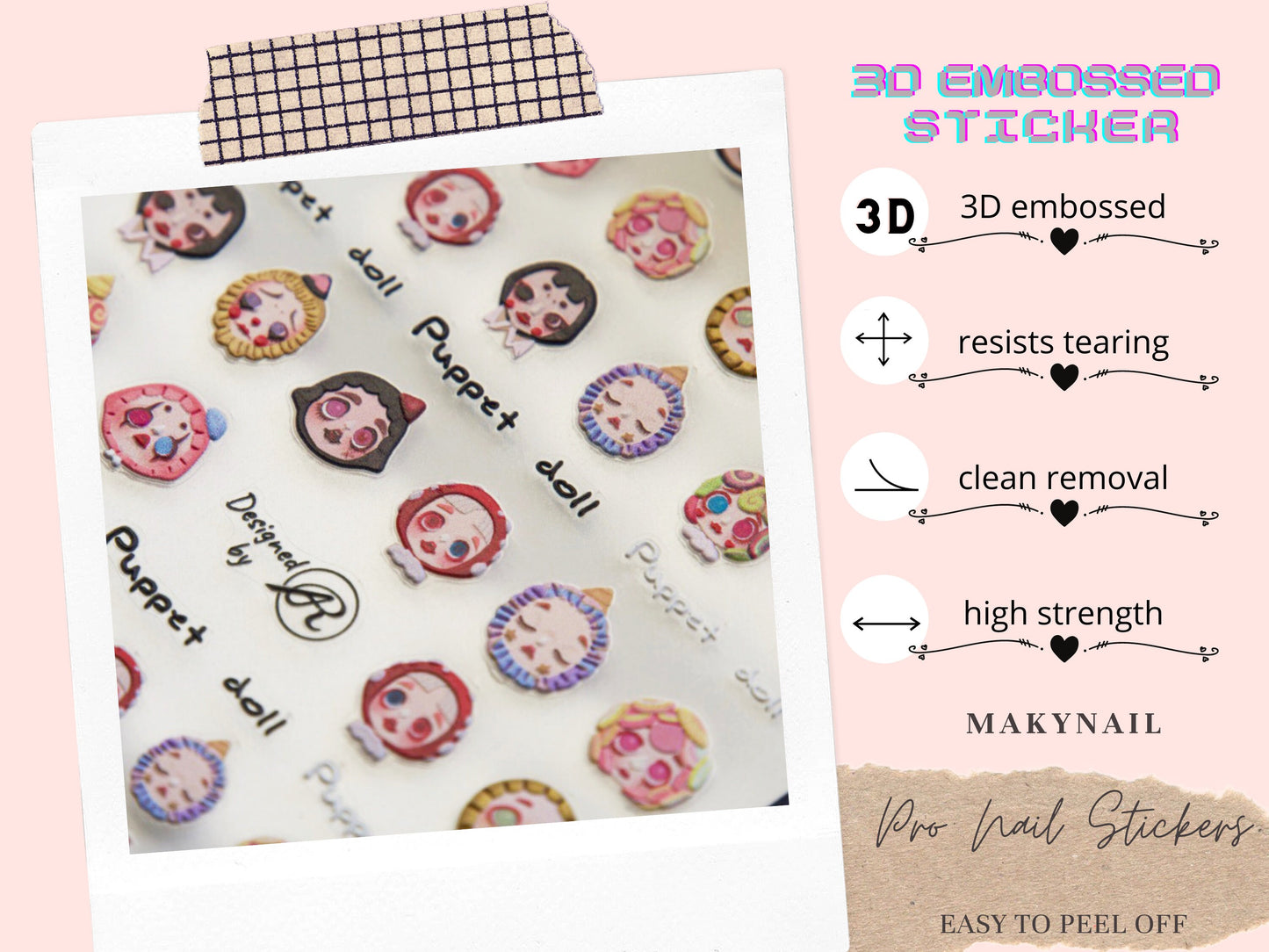 Pop Art girls Nail Art Sticker/ 3D Chibi DIY Tips Guides peel off Stickers/Blind Box Toy Collection series Mange Anime Girls Nails