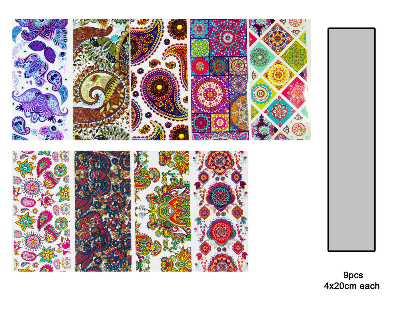 9pcs Paisley Transfer Film Foil Nail Art Sticker Decal/ Colorful Teardrop-shaped Motif Bohemian Boho DIY nail transferring Accent nails