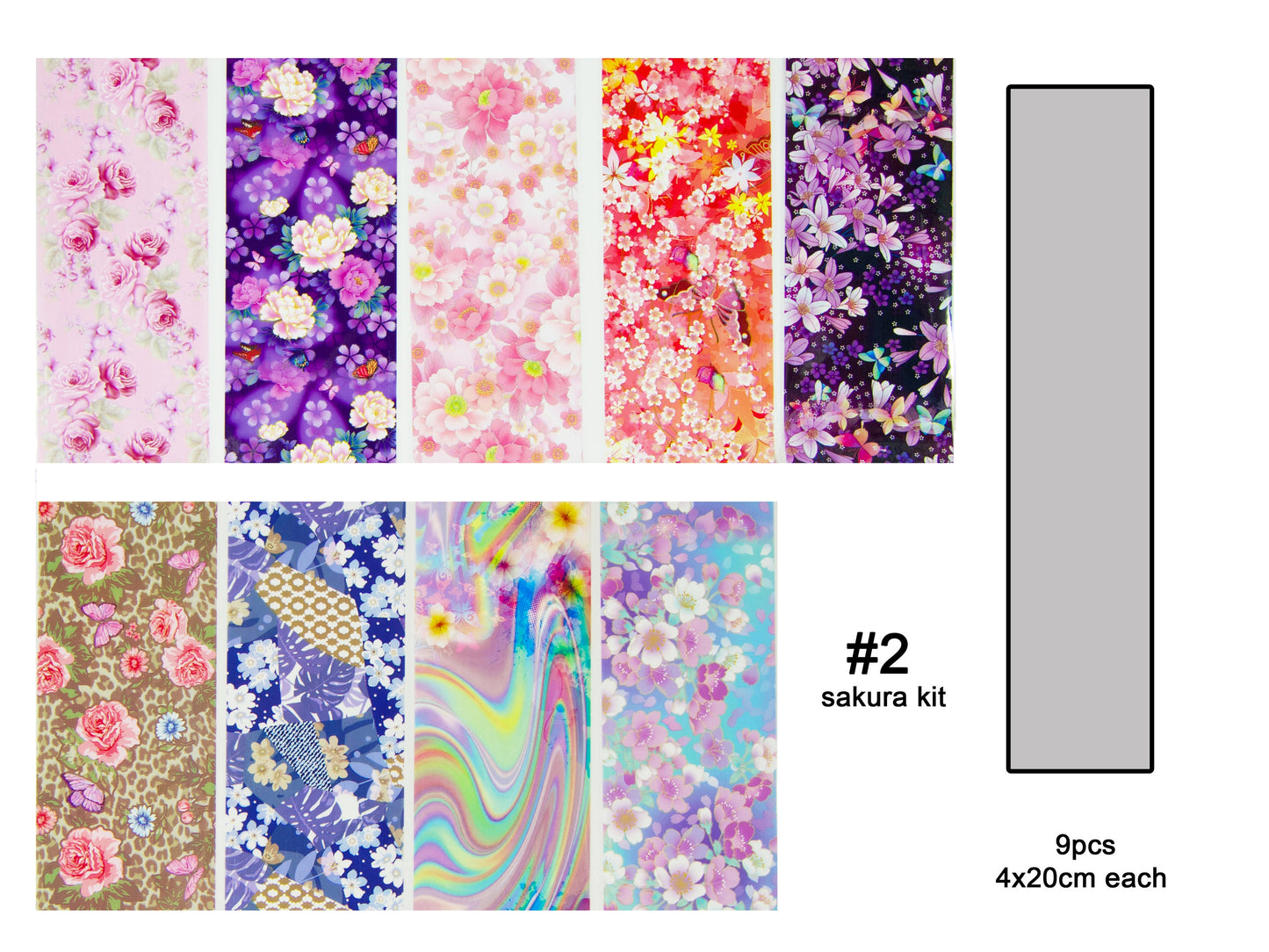 9pcs Flower garden Transfer Film Foil Nail Art Sticker Decal/ Floral Sakura Rose Peony DIY nail Films