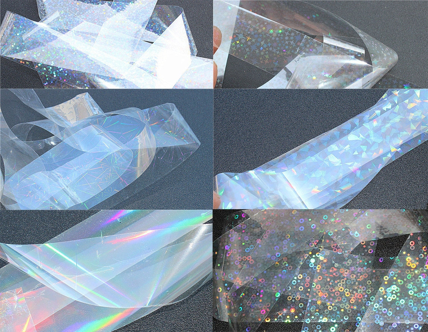 6 Yard Lazer Chameleon Rainbow transfer paper Foil Nail Art Star Design Sticker Decal/ Transparent Firework Dots Halo nail design foil