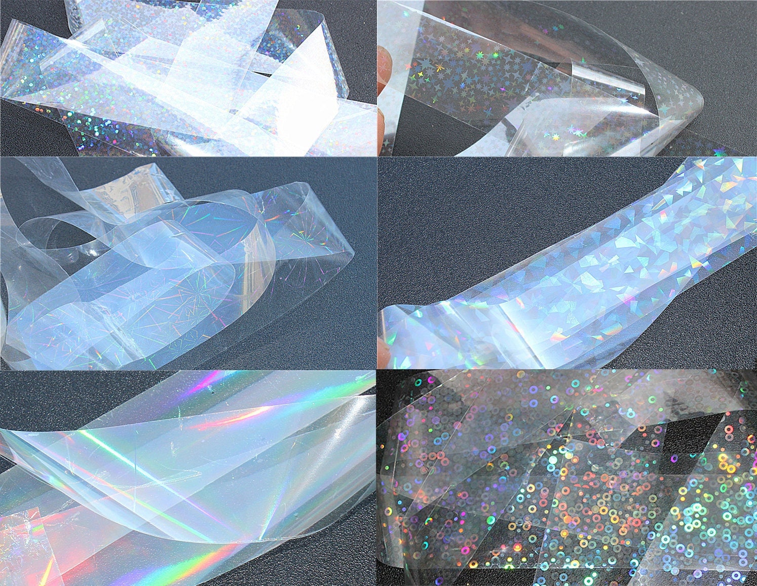 6 Yard Lazer Chameleon Rainbow transfer paper Foil Nail Art Star Design Sticker Decal/ Transparent Firework Dots Halo nail design foil