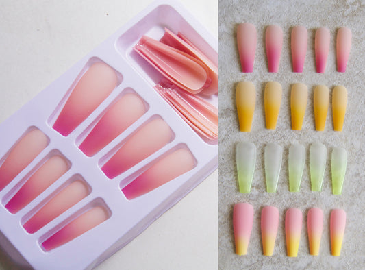 20 pcs Long Coffin Pastel Gradient on Nails/ Full cover Matted Bright Ombre Ready to wear Press ons Tips / Matte Fake Artificial Ins Nails