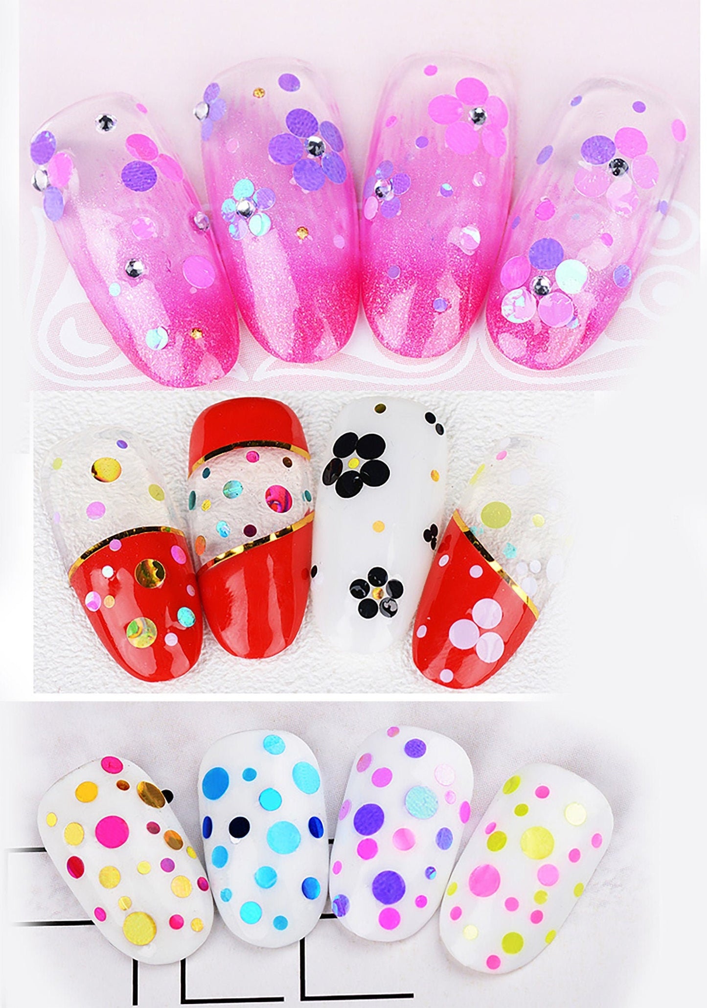 6 jars round Sequins/ Mix sized Rainbow Laser Sequins Nail Art glitter set/ Colorful DIY round flakes for UV resin uv gel nail design