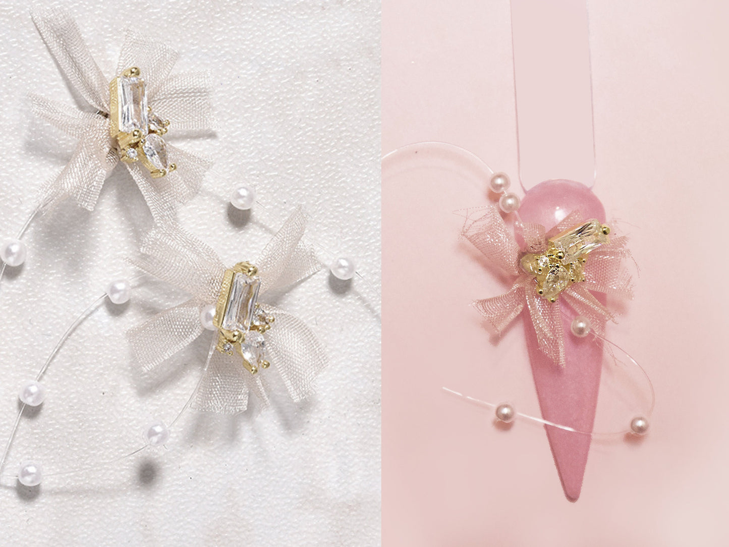 Lace Bow tIe Nail jewelry/ Handmade Dainty Bowknot with Zircons for Nail art