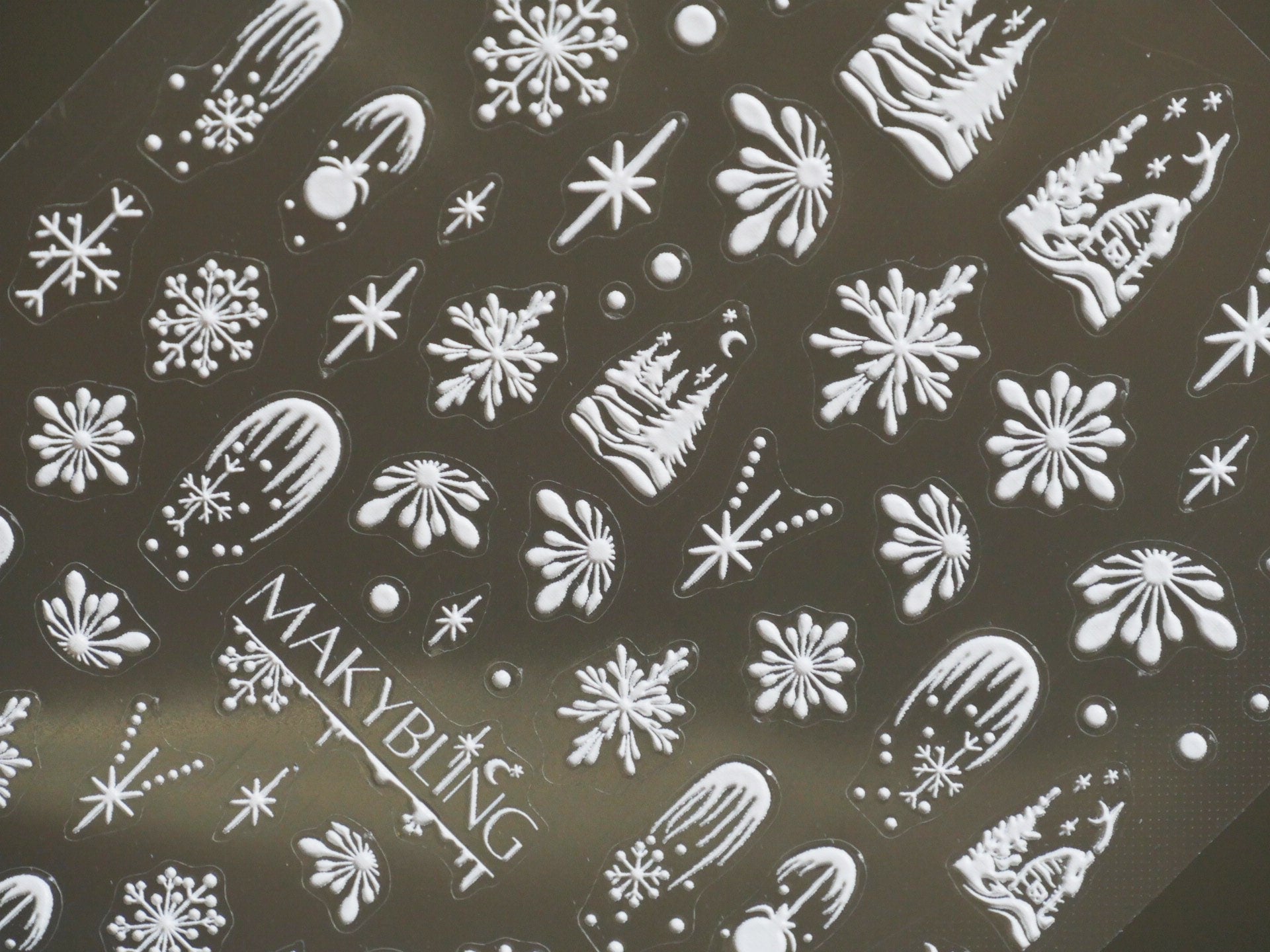 Winter Snow Flake White Nail Art Stickers Self Decals/ Christmas 3D Embossed Textured Peel off Nails Sticker