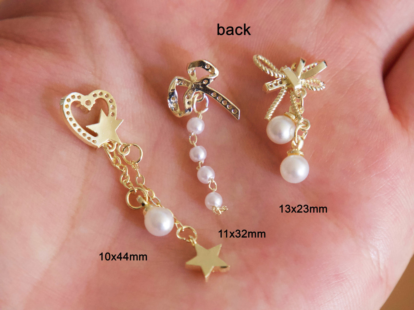 Bow tie Nail Jewelry Gold Chain with Pearls 3D Zircon nails ornament Decal