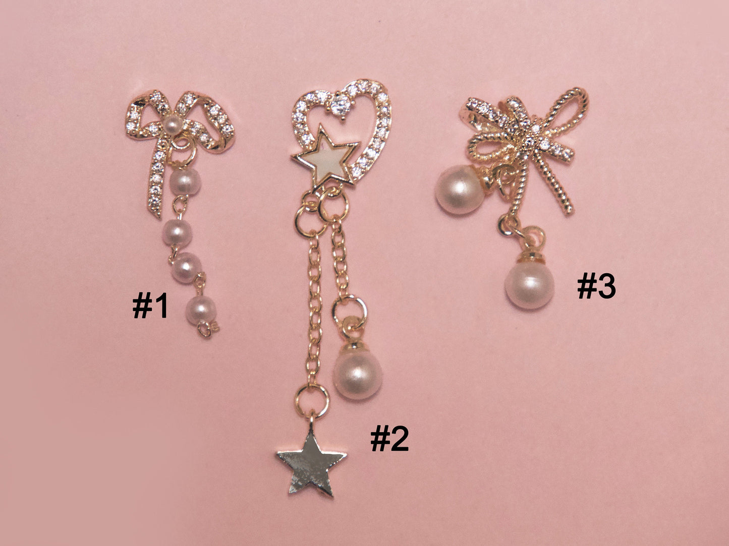 Bow tie Nail Jewelry Gold Chain with Pearls 3D Zircon nails ornament Decal