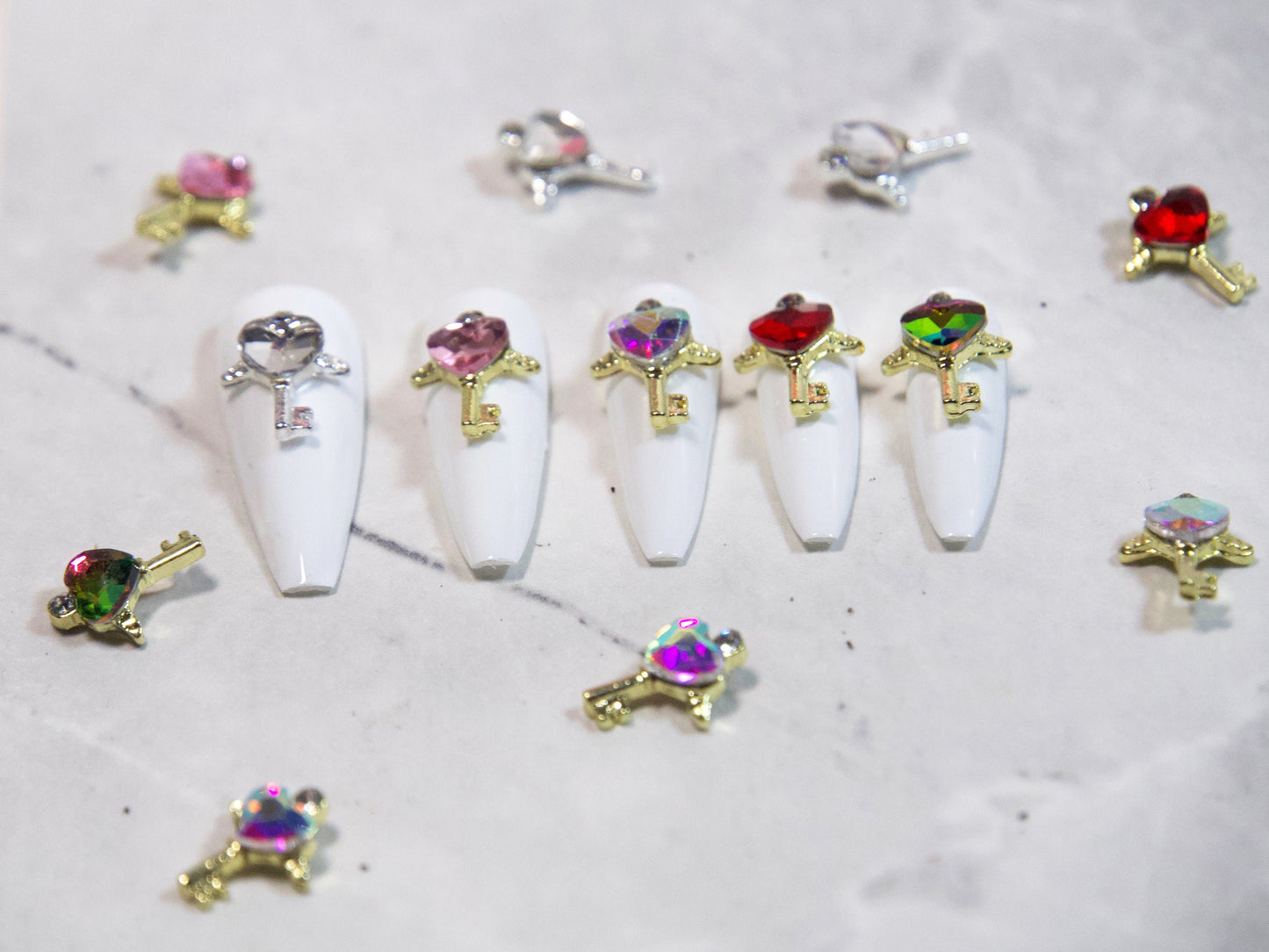 2pcs Heart Key Wand Nail Decal/ Sailor Moon Love Keys Heart Magical Rod Wand Japanese Style nail art charms/ Hearts Wings nail supply