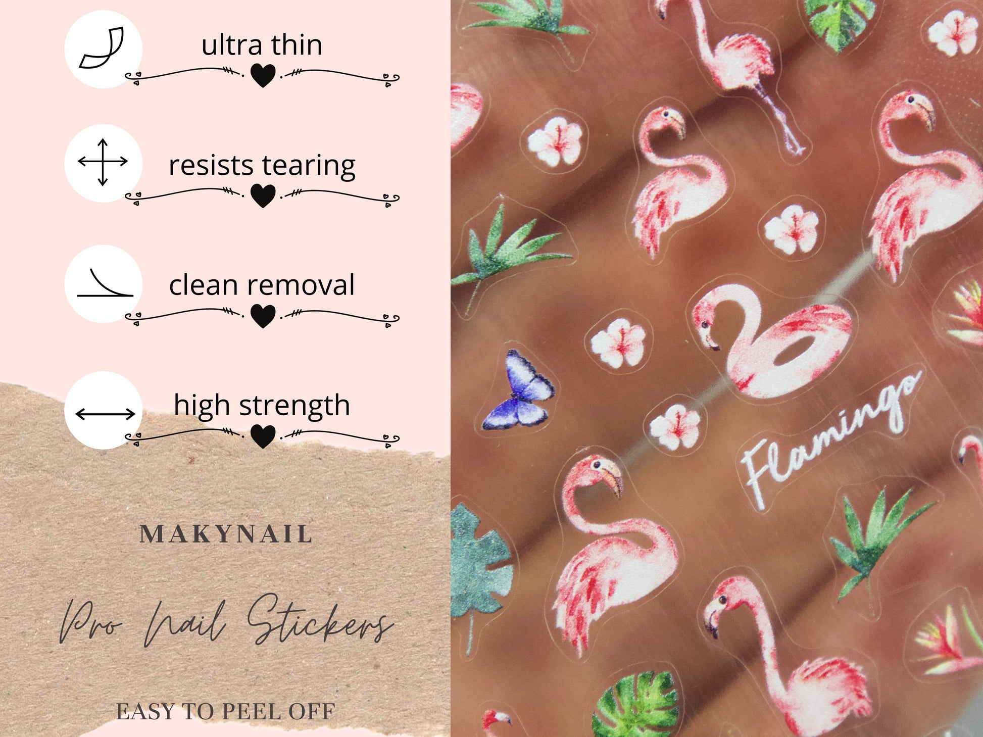 Tropical Pink Flamingo Nail Stickers
