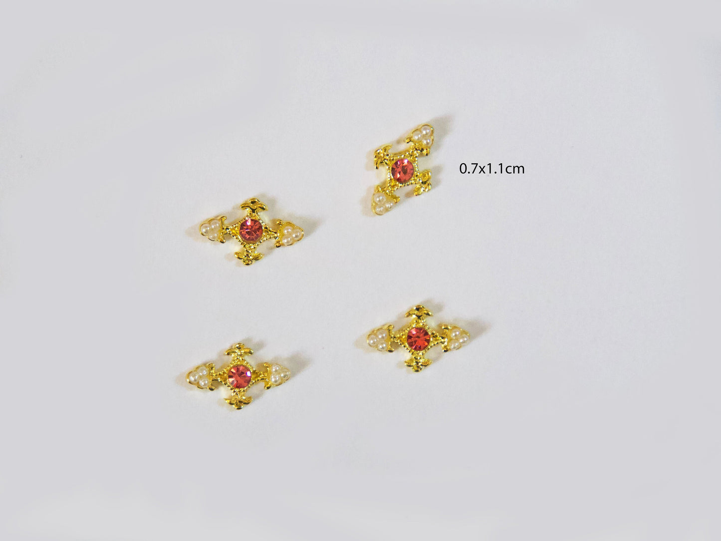 2pcs 18k gold plated Pink Zircon Pearl Cross Nail Decals/ Gold Christian Dainty Nail DIY Deco/ Charm Nail supplier nail art
