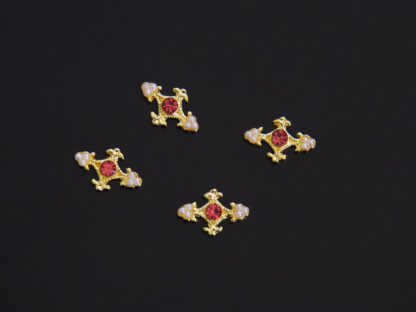 2pcs 18k gold plated Pink Zircon Pearl Cross Nail Decals/ Gold Christian Dainty Nail DIY Deco/ Charm Nail supplier nail art