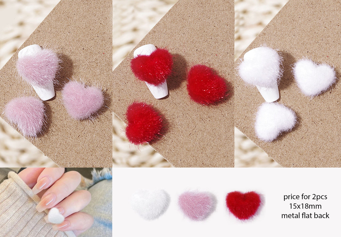 2pcs Heart Pom Poms Nail Decal