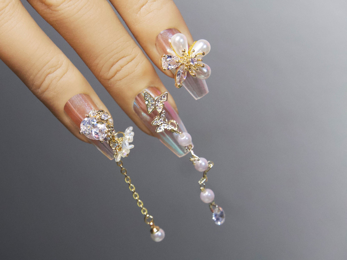 Butterfly Gold Zircon Nail Dangle