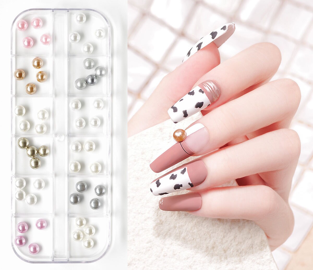 12 Grids Bun Pearls Bead Decals