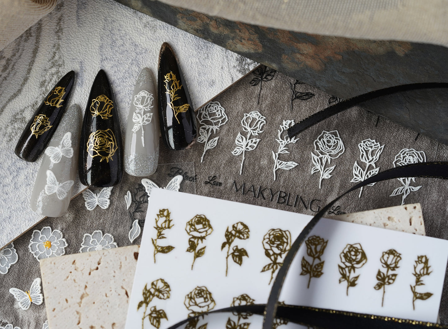Embossed Rose Sticker Nail Art