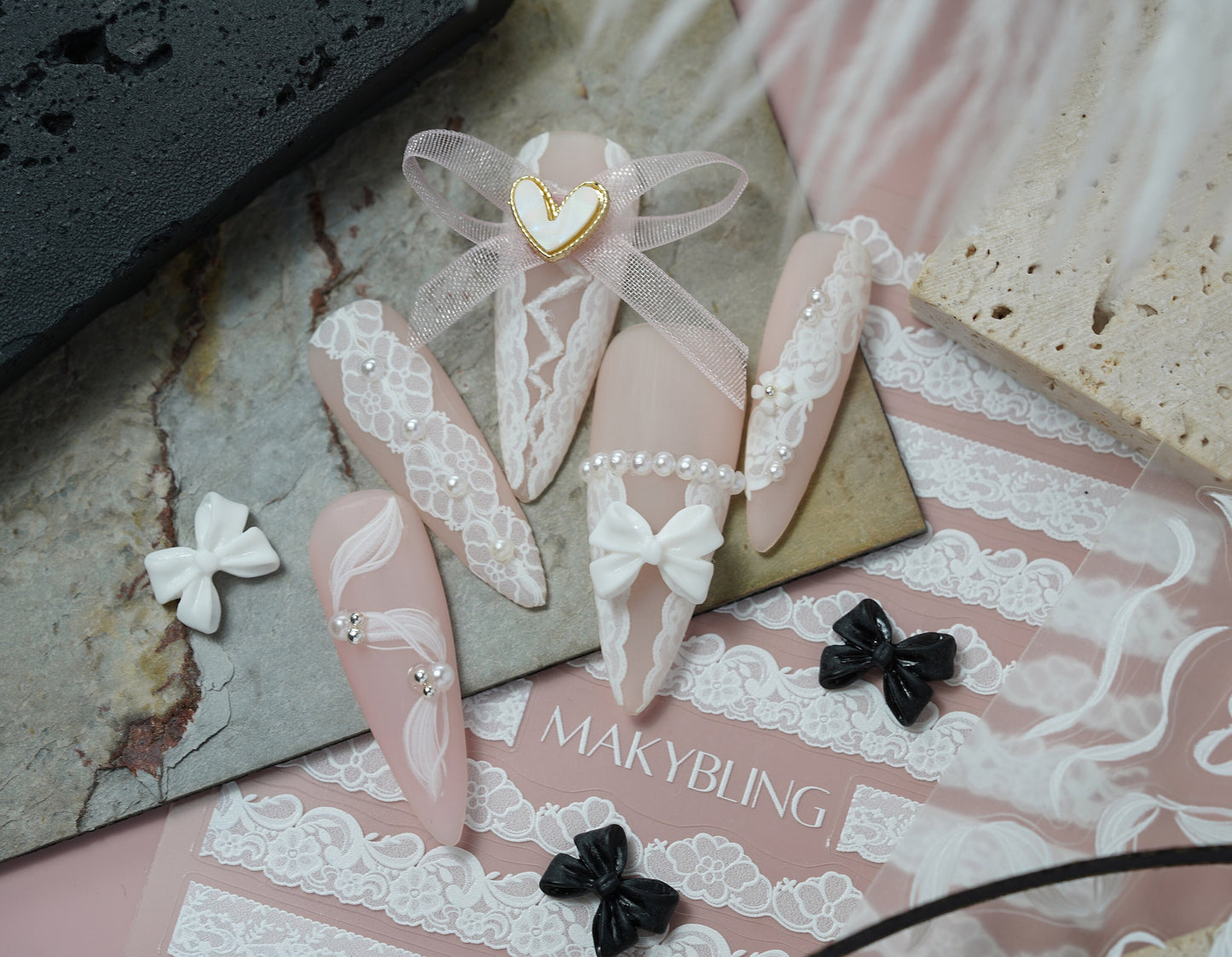 Wedding Bride Lace Nail Sticker Black White Ultra thin laces Peel off stencils