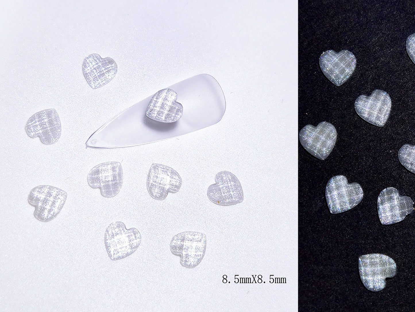 10pcs Clear Plaid Heart Nail art Charm