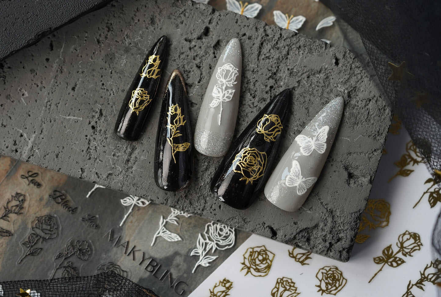 Embossed Rose Sticker Nail Art