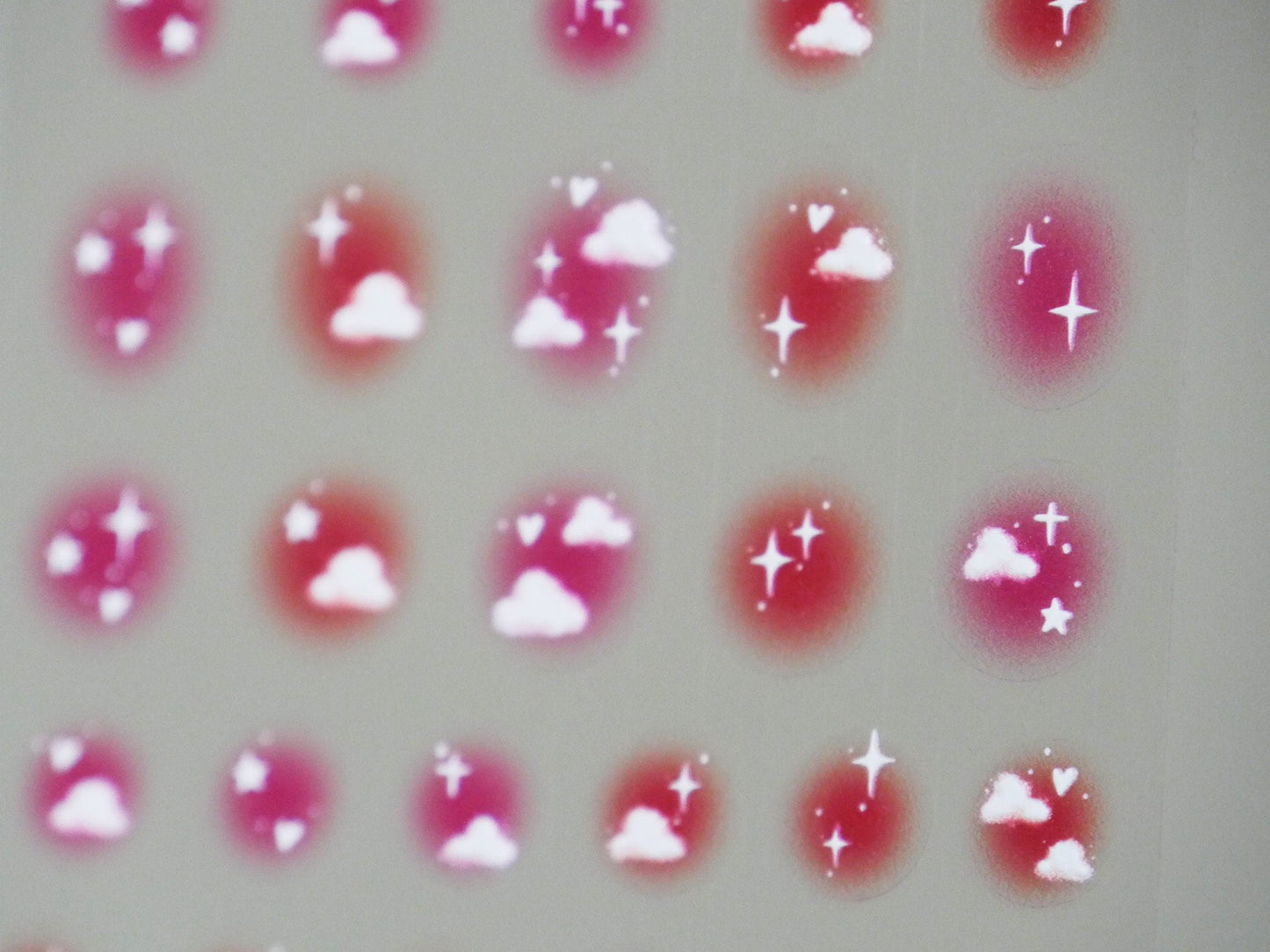 Gradient Pink Sky Cloud Nail stickers/3D Embossing Pinky Starry Sky Nail Art Stickers Self Adhesive Decals/ White Clouds Nails Decals
