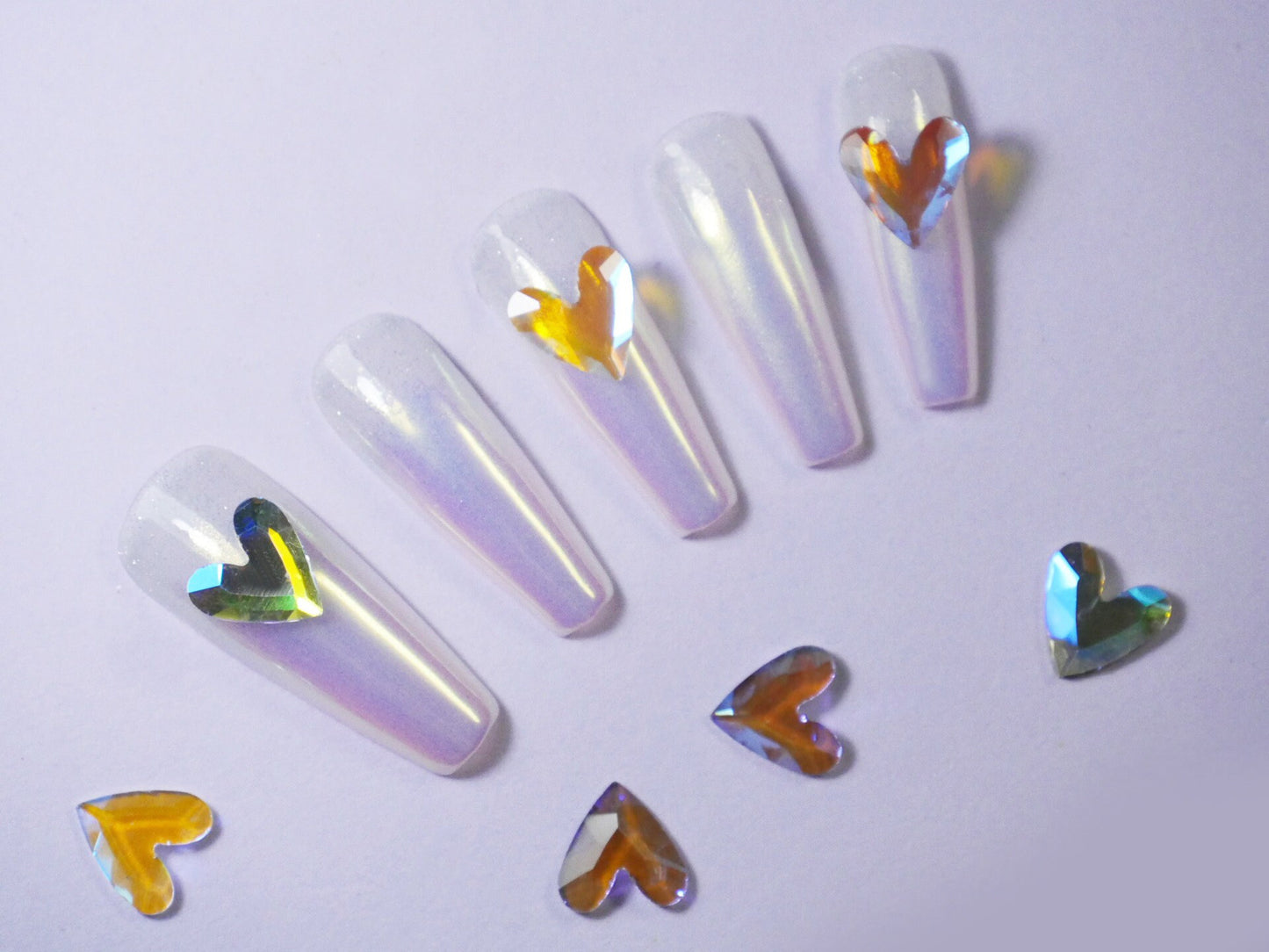 10pcs Heart shaped Polar Light Crystals/ Glamour and Shine Nail Jewelry/ Aurora Glass Hearts nail art rhinestones Nails Decal