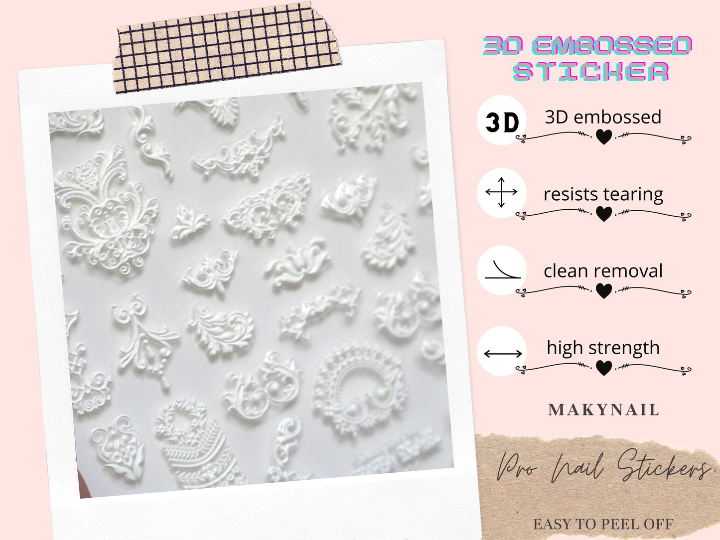 White Vintage Victorian Rococo Revival Nail Sticker/ Wedding Bride Laces Nail Art Peel off stencils/ Retro Renaissance Nails Decals