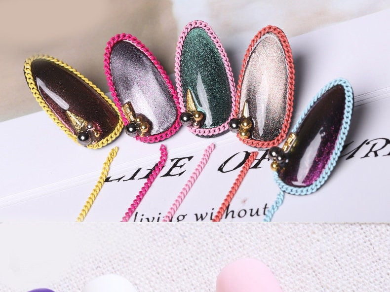 Metallic Steel Chain Punk Style for 3D Nail/ Multi color Creative Nail supply and Crafts Making/ Nail Chains Decals 6x50cm
