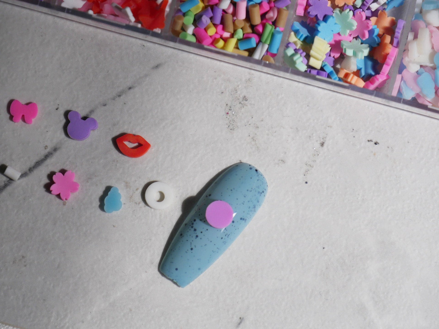 12 grids Soft Rubber Cute Decals / Kawaii Candy shapes bow tie lip star cloud nail art decal/ Mini Soft Pottery Crafts Supply