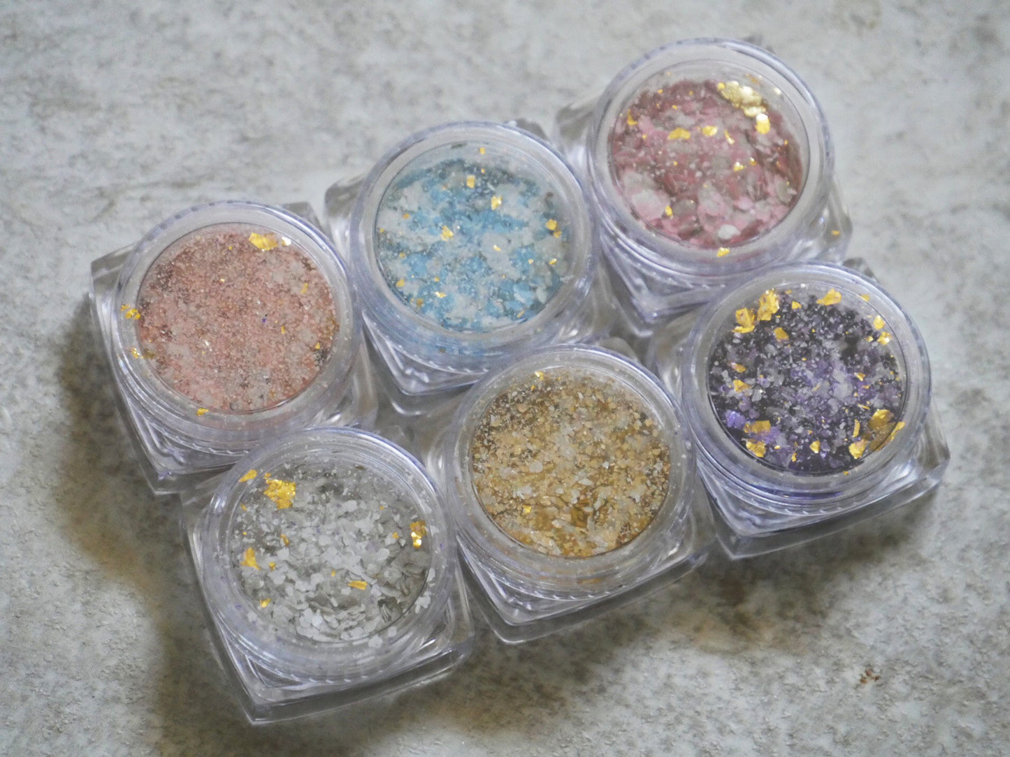 6 cases Pastel Colors Chunky Glitter Flakes/ Irregular Flashy Gold Foils Chips/ Muted Hue Nail design Glitter supply/ Mixed Crafts glitters