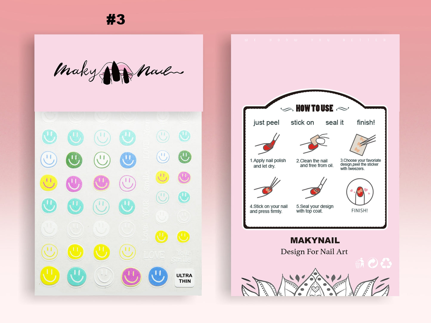 Delightful Smile Face Nail Art Sticker/ Smiley Happy emoji DIY Tips Stickers/ Summer Colorful 3D Embossed Peel off Stencil for manicure