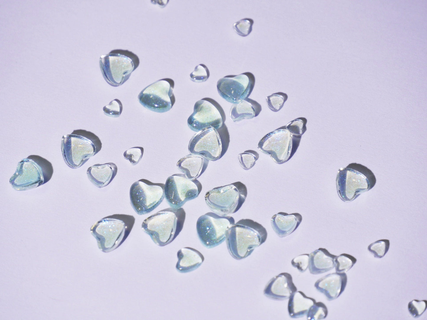 40pcs Blue Glittery Heart Shaped Nail Art/ Mint Glitter Ocean Hearts Decal nail art Charm / Luminous Mocha light-catching Beads