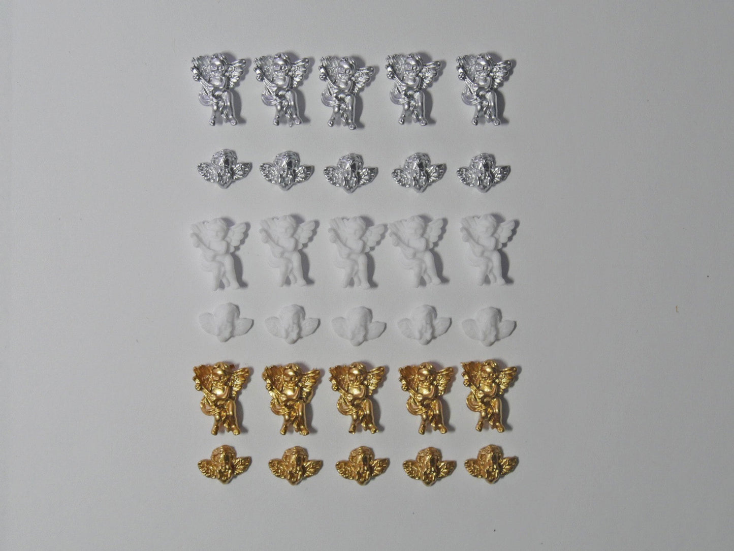 5pcs Angel Angelic Elegance Nail Decal/ Heavenly Baroque Embossed Carved Vintage Manicure & Crafts Charm Antique Silver Gold White