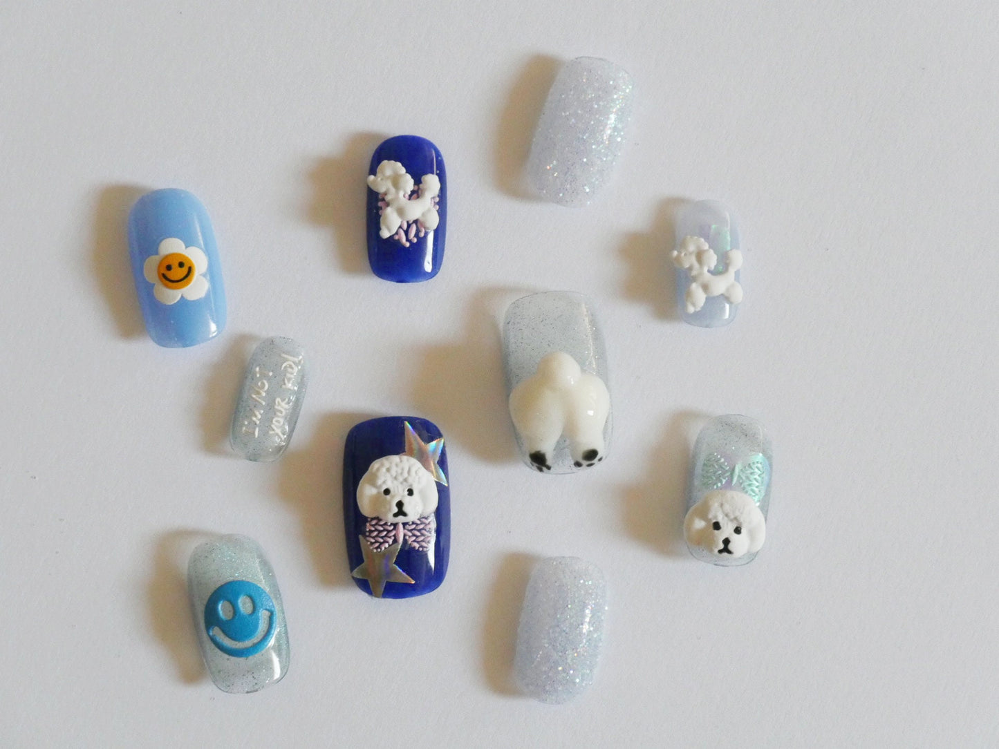 5pcs White Puddle Puppy Nail Studs