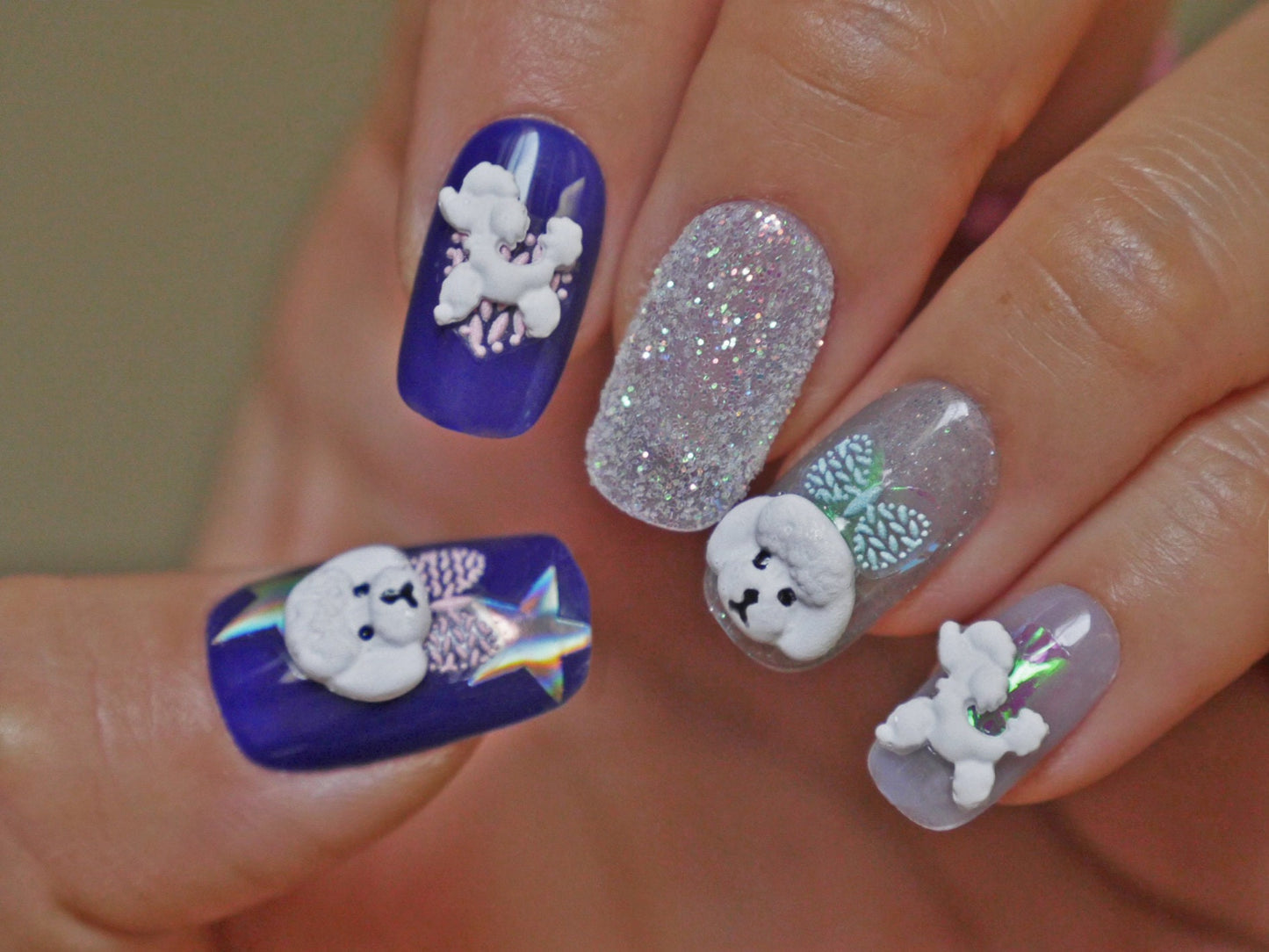 5pcs White Puddle Puppy Nail Studs
