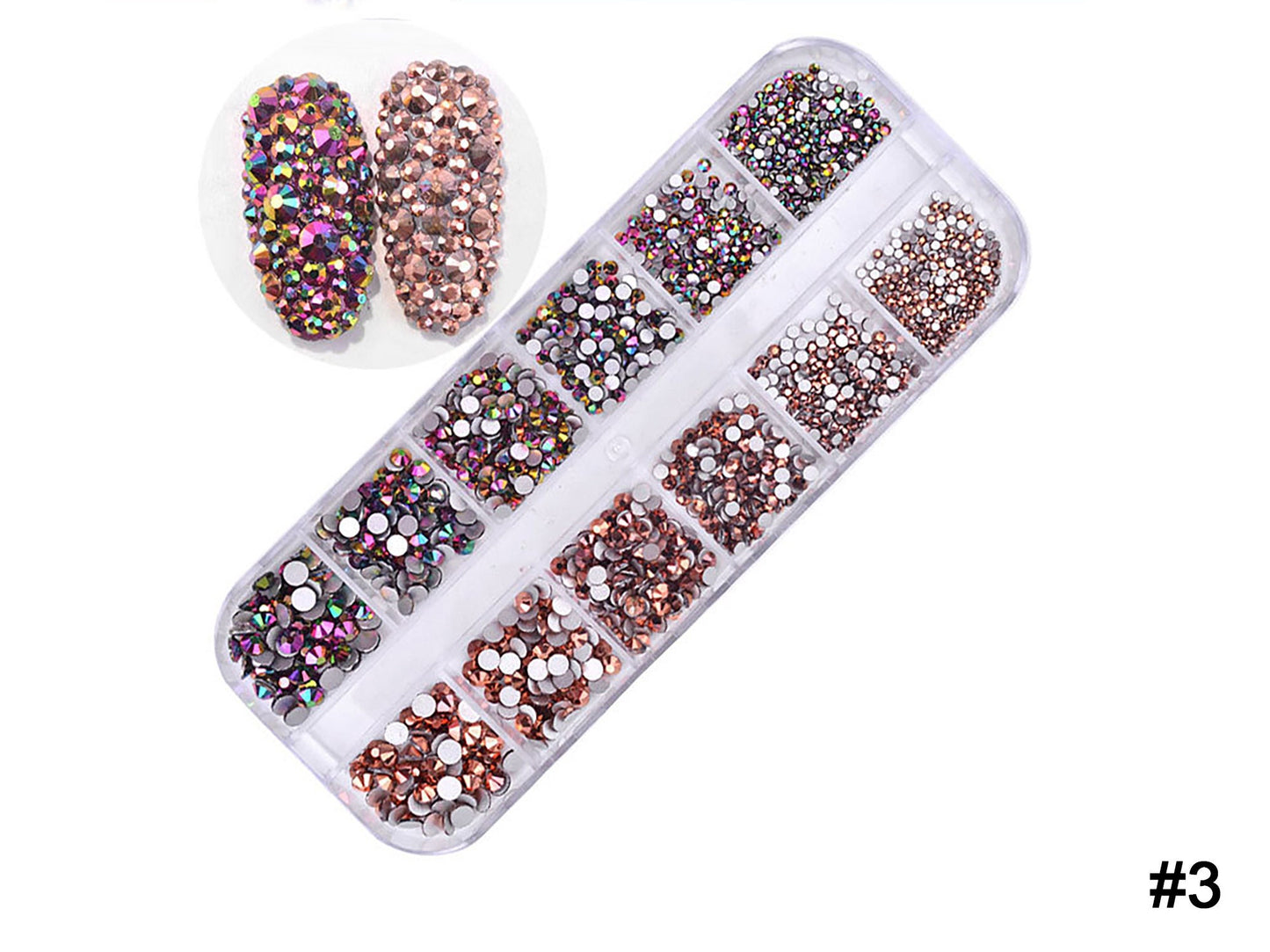 12 grids Rhinestones for Nails Art Decorations / Flat Back Mixed multi colored AB Crystal nail art Decal/ 3D Gemstones Crafts & Manicure