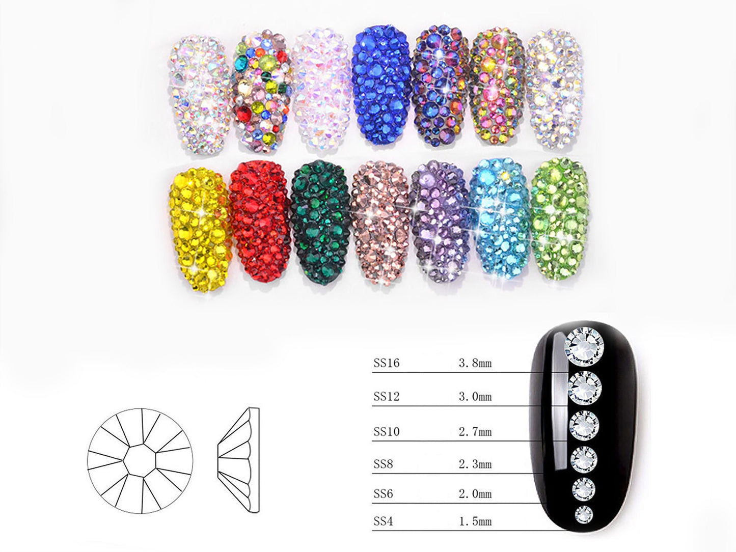12 grids Rhinestones for Nails Art Decorations / Flat Back Mixed multi colored AB Crystal nail art Decal/ 3D Gemstones Crafts & Manicure