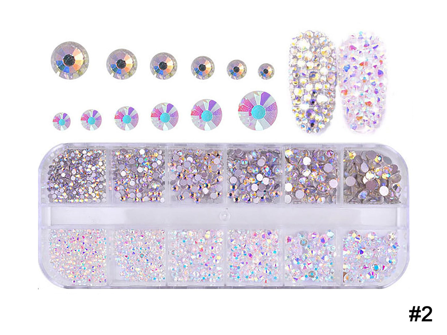 12 grids Rhinestones for Nails Art Decorations / Flat Back Mixed multi colored AB Crystal nail art Decal/ 3D Gemstones Crafts & Manicure