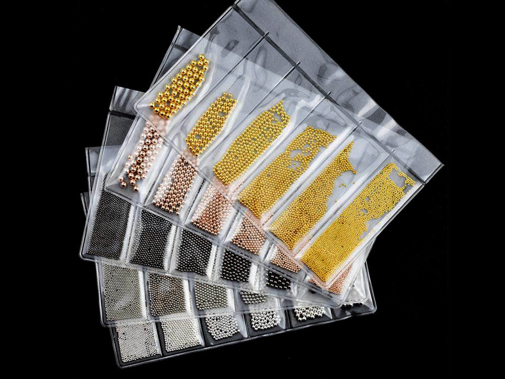 6 Steel Studs Mini Metal Caviar Nails Beads Balls/ Silver Gold nail micro-beads/ Nail Line art Dotting Design Metallic Bead