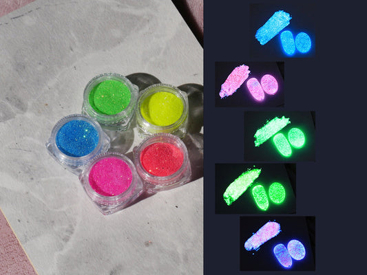 Neon Glow in Dark Sparkle Glitter/ Noctilucent Nail Powder Fluorescent Luminescent Nail Art Pigment/ Glowing Nail Art Glitters Powder