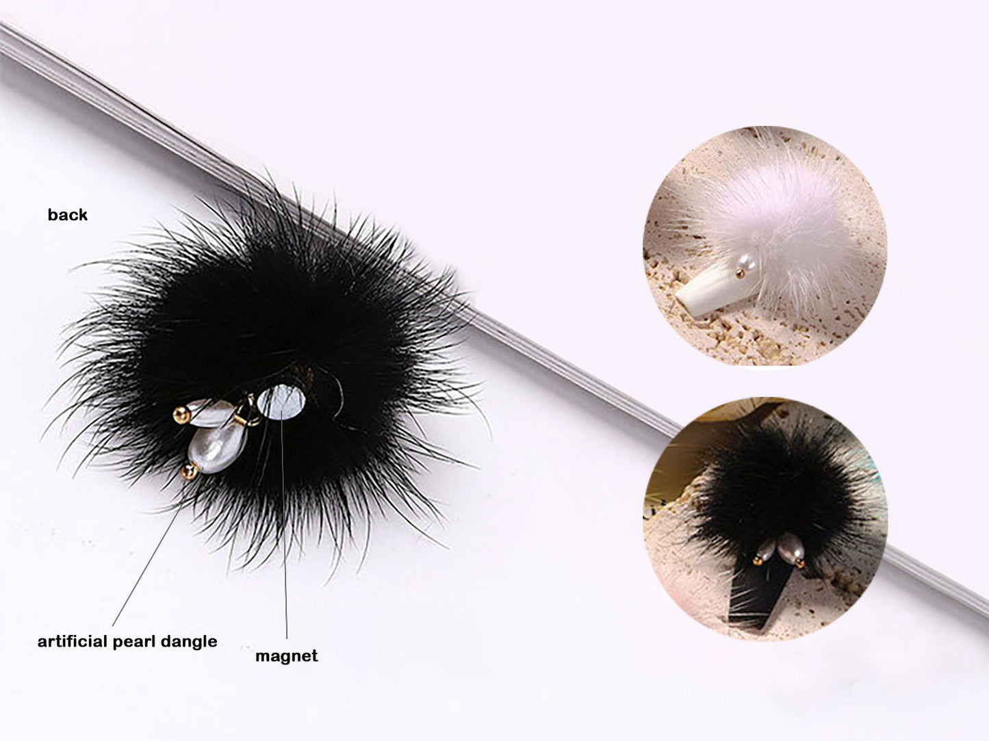 Nail Pom Pom Magnet Decal/Puff Balls with Pearl Charms For Nails/ Pompom Detachable Nail Charm Supply