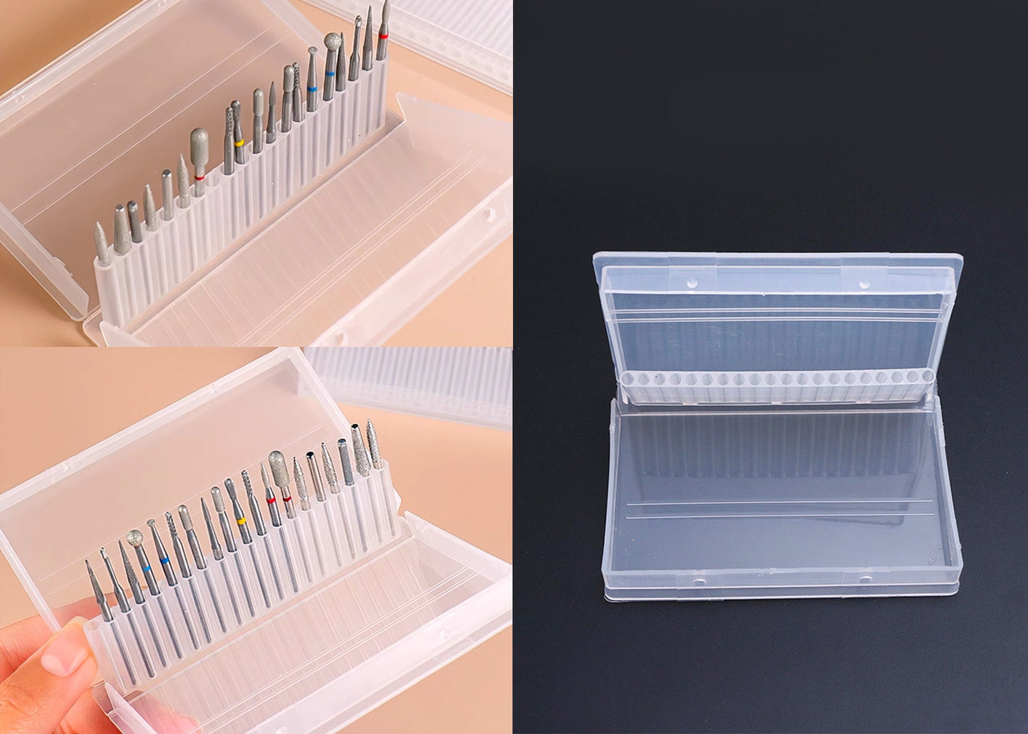 20 Holes Nail Drill Bits Container/ Plastic Display Stand Box Nail Grinding Head Holder Organizer Storage Manicure Pedicure Supply