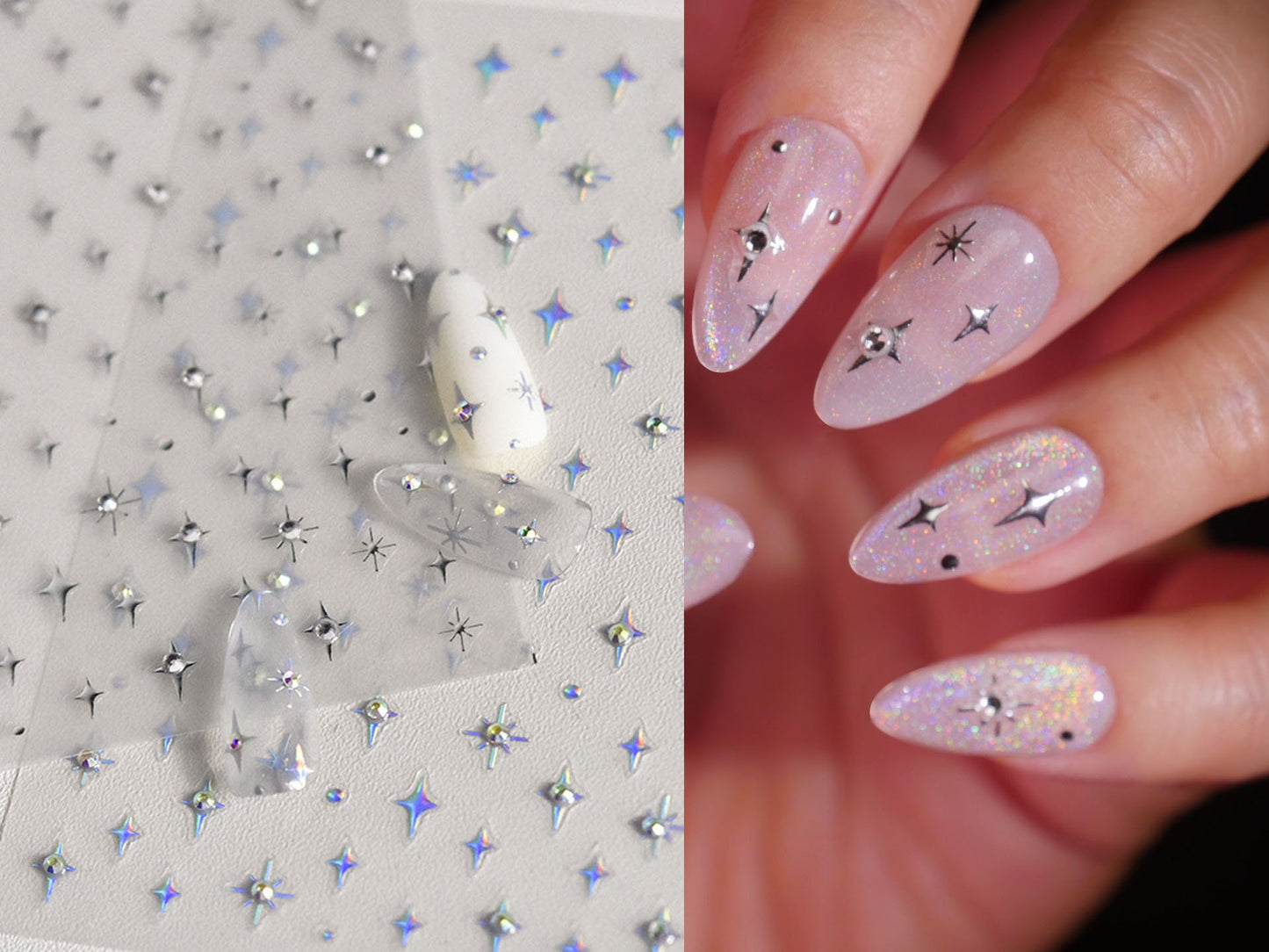 Gilding Silver Halo Crystals Stars Nail Stickers/ Twinkle, winkle, little Star Peel off Sticker/ Rhinestone Decals 4-pointed Star Nails