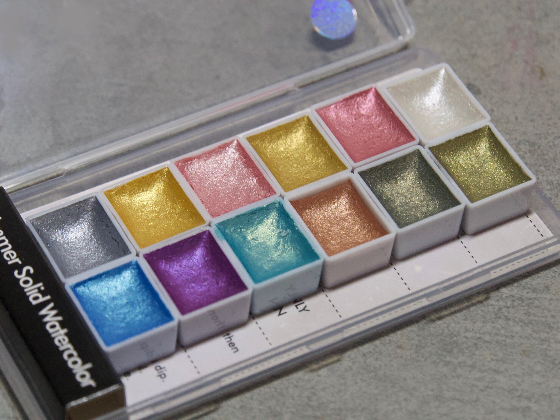 Glitter Metallic Watercolor Set-12 Assorted Colors Universe Starry Pearl Glittery Air Dry Water Color Solid Pigment Paint Shiny Aquarelle