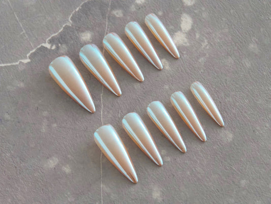 Blue Moon Light Chrome Nails Brown Ombre Gradient Customized Press on Nail