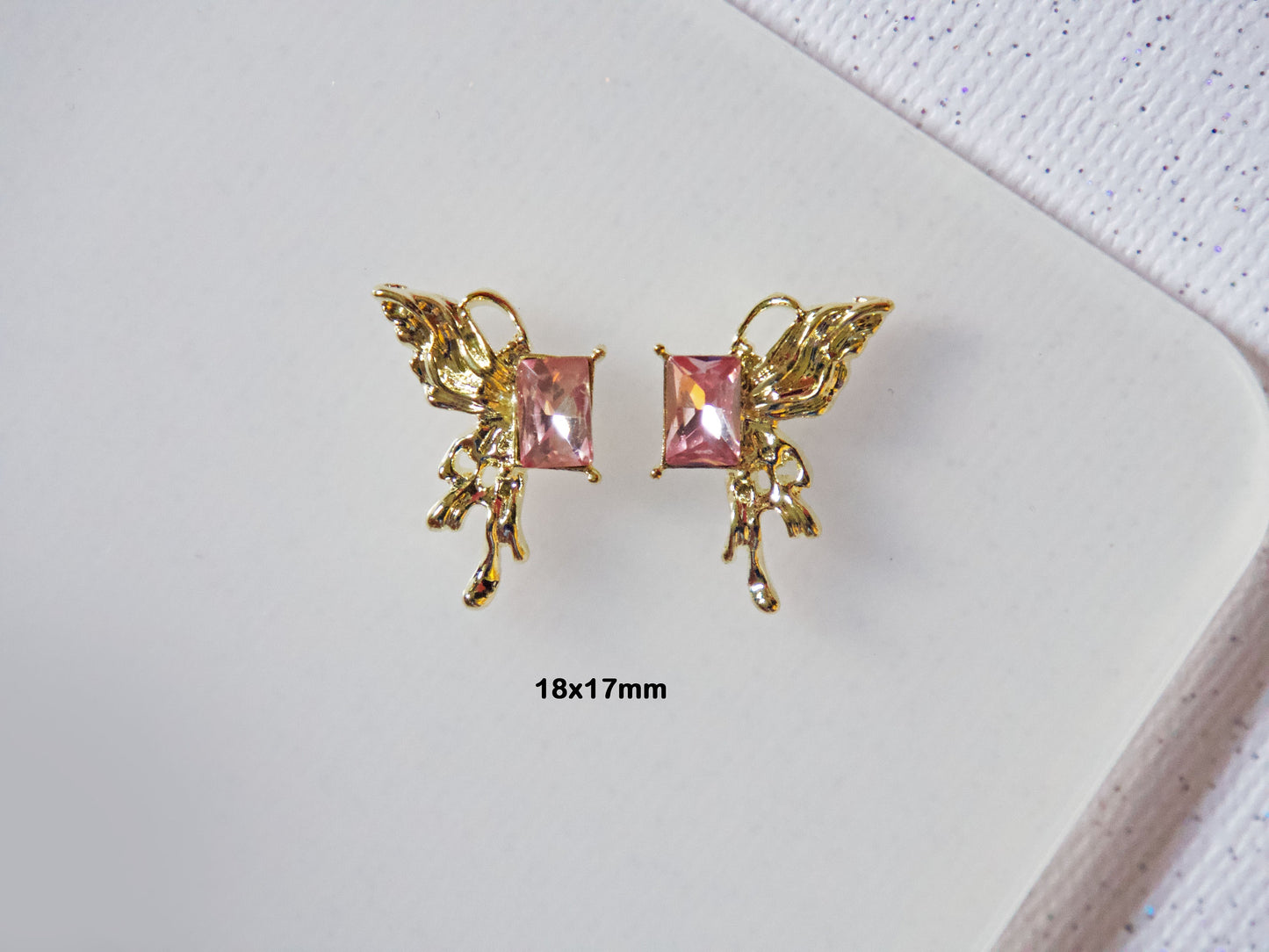 1 pair Gold Spread Wing Butterfly Pink Zircon Nail Decal/ Dainty Half Wing 3D Nail Ornament Nails Decal/ Nail Jewelry Elegant Manicure