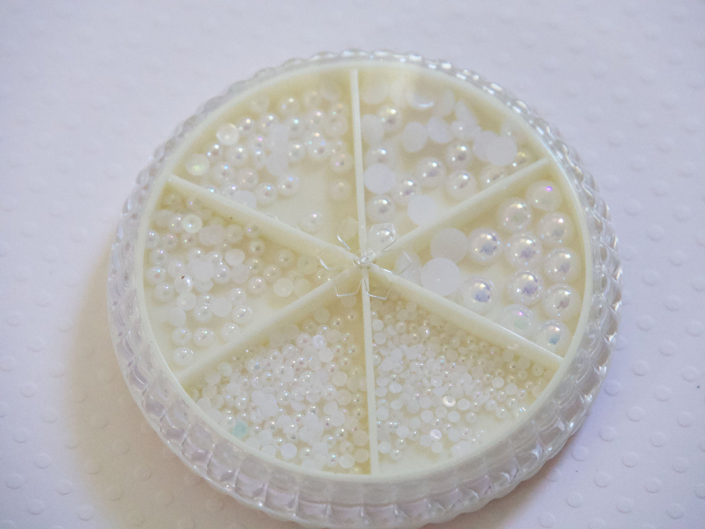 Very Tiny Round Pearls for Nail Decals/ 1mm -5mm Small White Artificial Pearls Beads Resin Crafts Supply/ Mixed Sized Pearl in Wheel Case