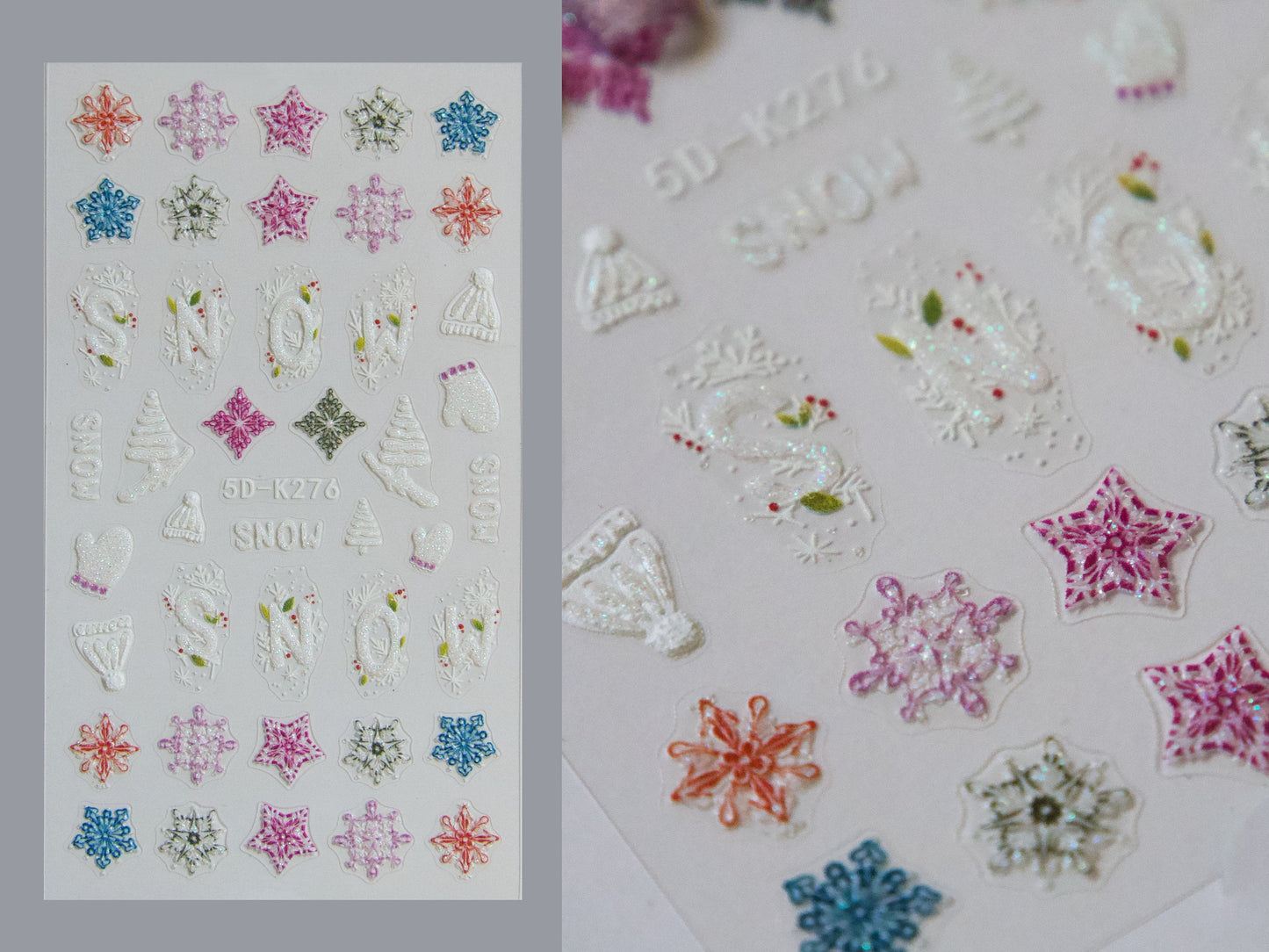 Shiny Glittery Winter Holiday Nail Art Stickers Decals/ Christmas 3D Textured Snow-Covered Cottages Sticker/ Wonderland New Year nail Decals